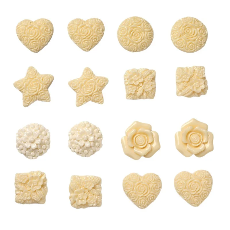 New 50pcs/lot color rose flowers pattern cartoon hearts rounds square stars shape resin cabochon beads diy jewelry accessory