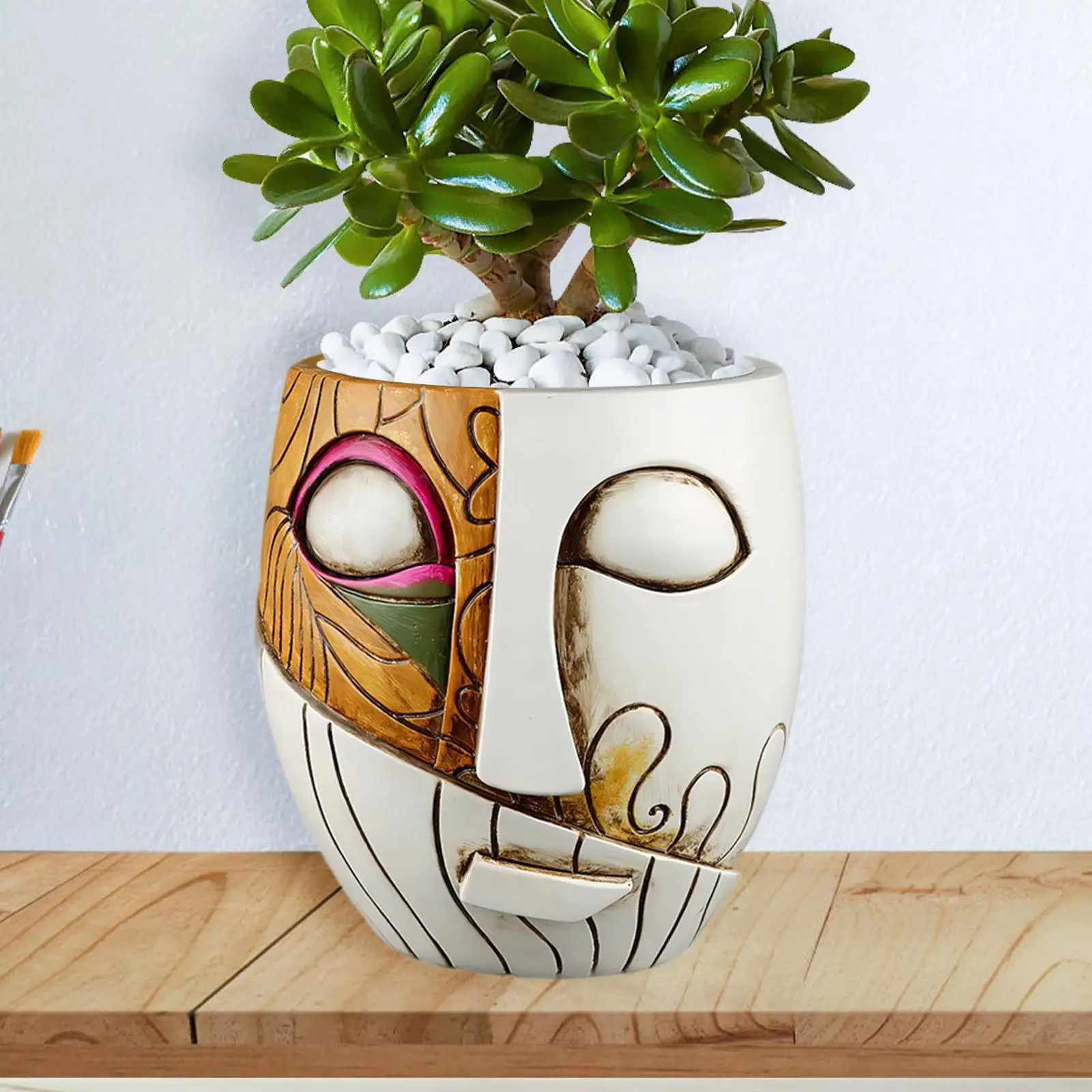 Creative Head Planter Flower Vase Abstract Face Plant Pot for Office Balcony