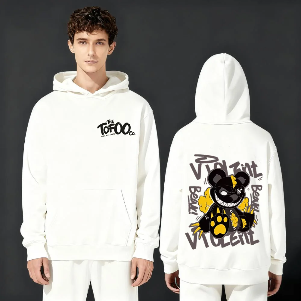 

This 2025 new fashion casual loose and comfortable 330G hooded sweatshirt features a dark and mischievous bear print