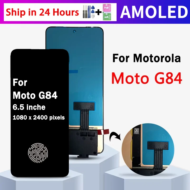 6.5' AMOLED for Motorola Moto G84 LCD Display with Touch Screen Digitizer Assembly for Moto G84 LCD with Fingerprints Frame