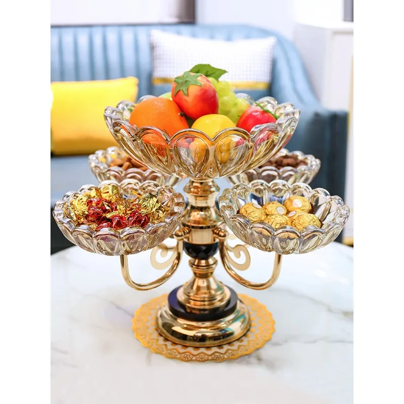 European crystal glass multi-layer fruit plate modern home living room coffee table creative light luxury snack candy plate