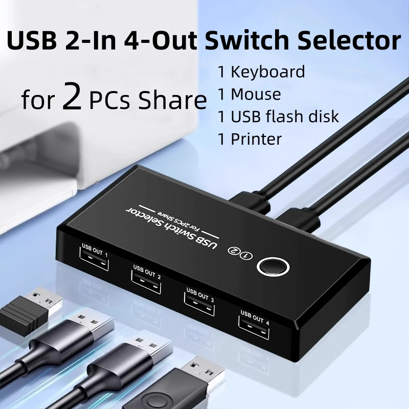 USB 3.0 2.0 Switch Selector for 2 Computers Sharing 4 USB Ports USB Switcher for PC Laptop Keyboard Mouse Printer USB Flash Disk