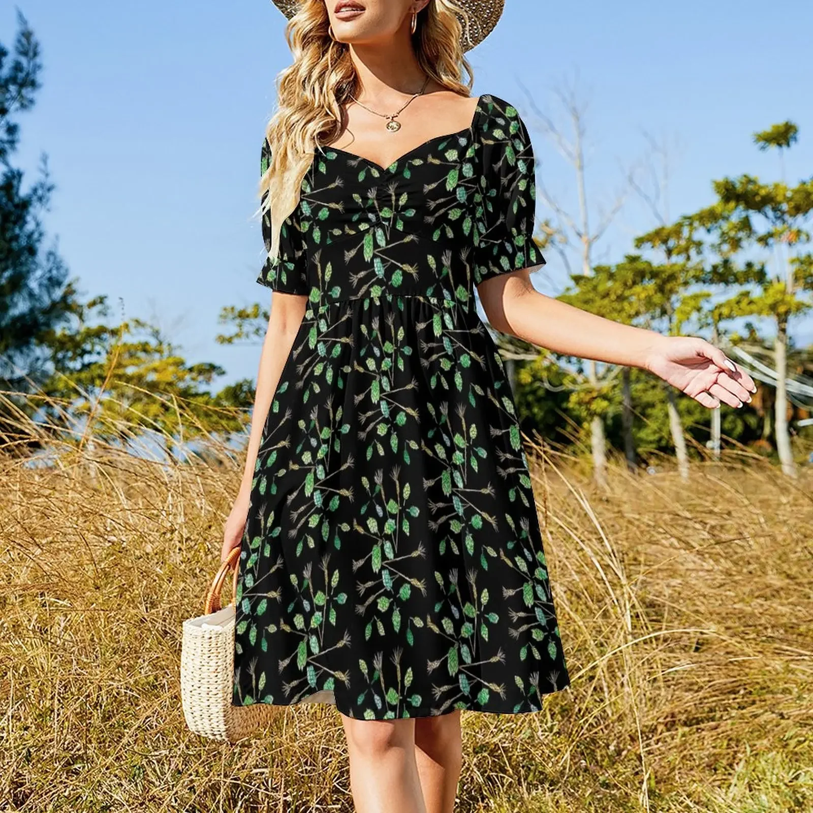 Hops and Wheat (black background) Short-Sleeved Dress summer dresses luxury woman party dress long dress women summer