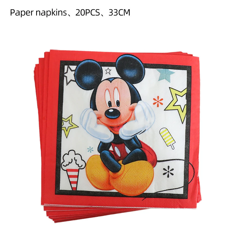 Mickey Theme 20pcs/lot Baby Shower Kids Birthday Party Supplies Disposable Tableware Print Dinner Napkins Decoration Tissue