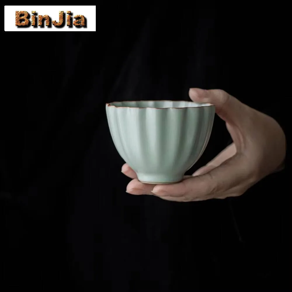 

90Ml Handmade Ru Kiln Porcelain Teacup Petals Master Cup Tasting Tea Bowl Ceramic Meditation Can Nourishing Chazhan Teaset