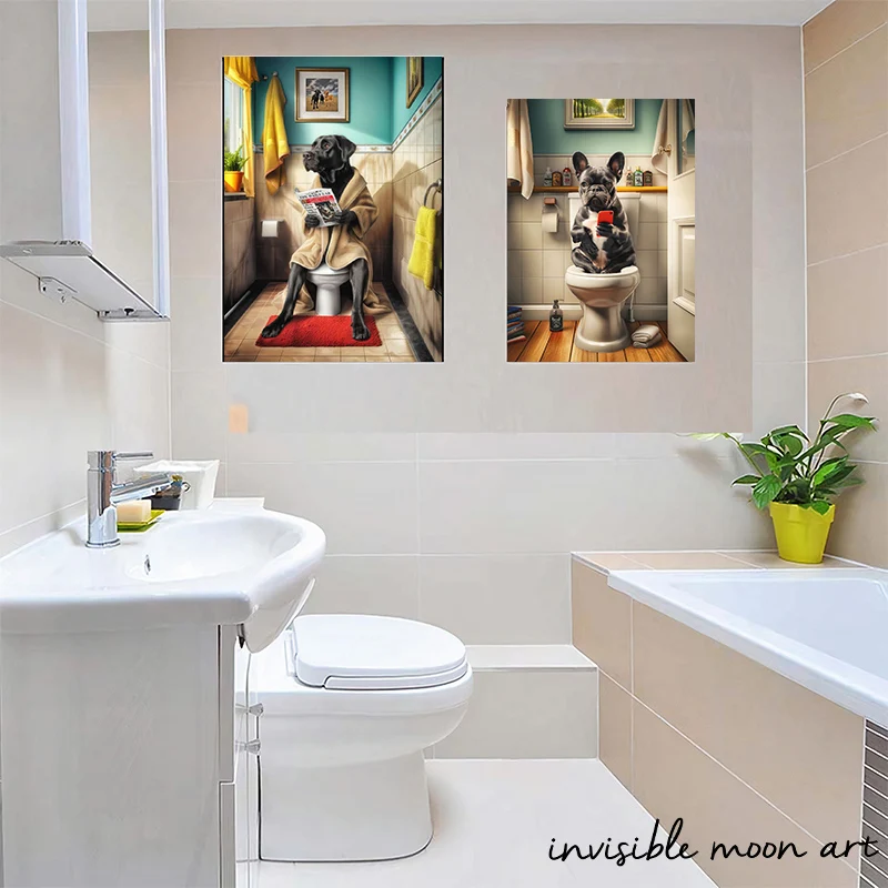 Funny Bathroom Animal Toilet Shepherd Raccoon Gorilla Reading A Book Art Poster Canvas Painting Wall Prints Picture Home Decor