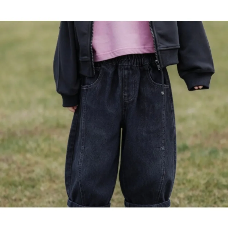 Children's denim Pants 2026 Spring and Autumn New simple design denim pant Boys' Spliced Loose Jeans