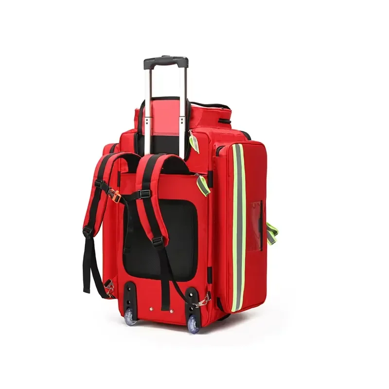 Large Capacity Telescopic Handle Medical Bag First Aid Kit Trolley Case Backpack for Emergency Travel Storage Portable