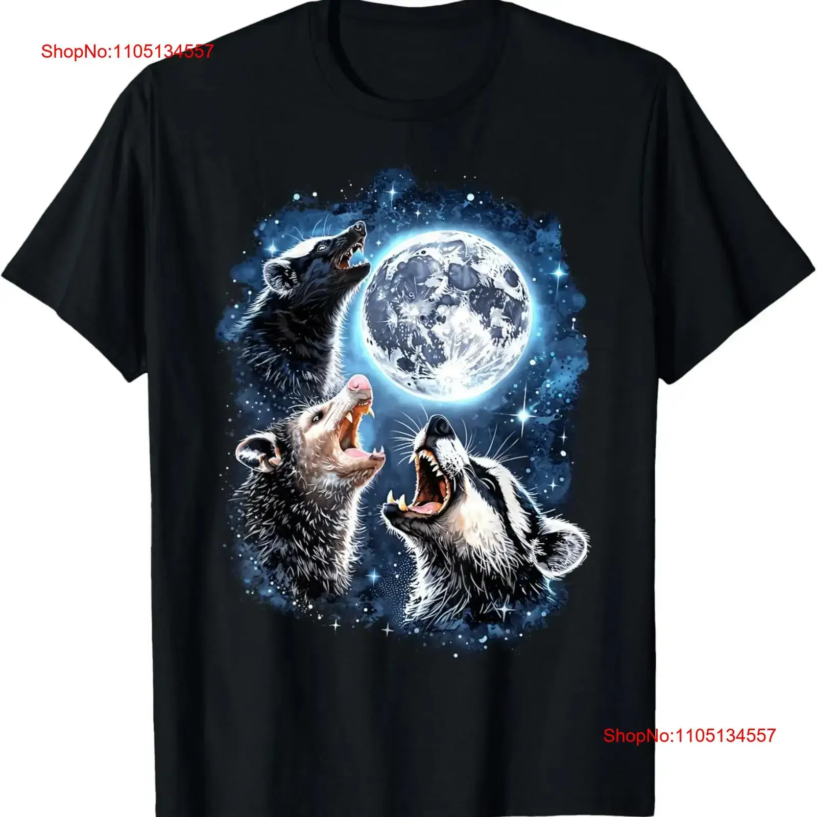 Three Opossum Raccoon Skunk Moon Howling Funny Animal Meme T Shirt vintage Washed Versatile Top For Everyday Wear