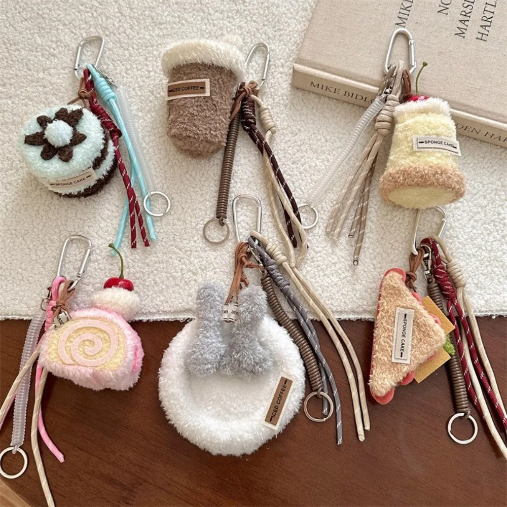 Niedlicher 3D-Sandwich-Kuchen-Plüsch-Schlüsselanhänger, Dessert, Kaffee, Geschenke, Rucksack, Tasche, Anhänger, Nachmittagstee-Serie, Nylonseil zum Aufhängen