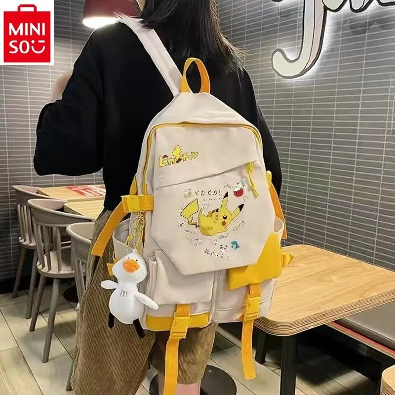 MINISO   Campus style cartoon anime Pikachu cute backpack, high-quality nylon lightweight and load reducing children's backpack