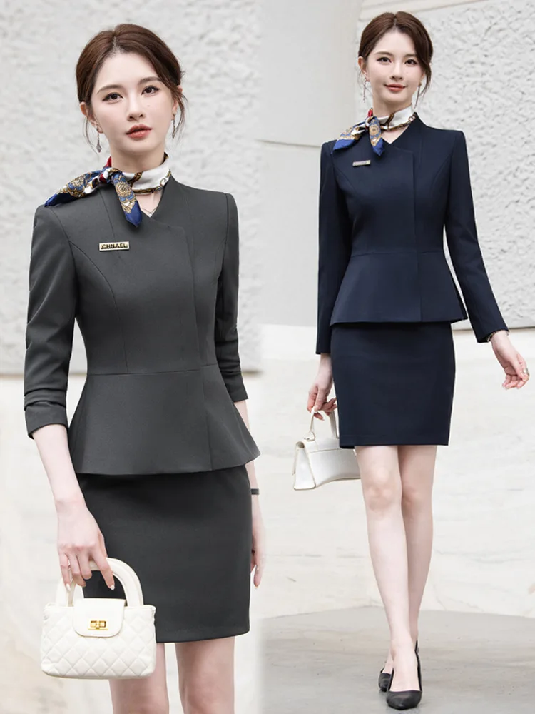 Women's Autumn Suit Set for Beauty Salon, Jewelry Store, Front Desk Receptionist, Formal Workwear, Hotel Professional Suit, Work