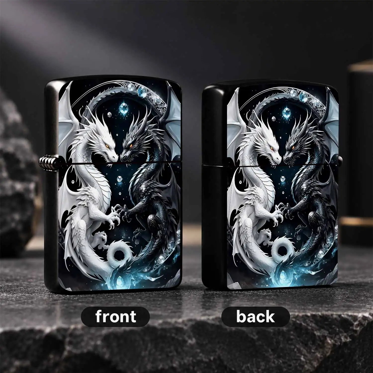Yin-Yang Dual Dragon Lighter, Exquisite Black and White Divine Dragon Facing Design, Starry Sky Glowing Aesthetic Ornament, Portable Creative Trendy Accessory, Ideal for Daily Use Gifting and Personal for All Scenarios A Humorous And Intere