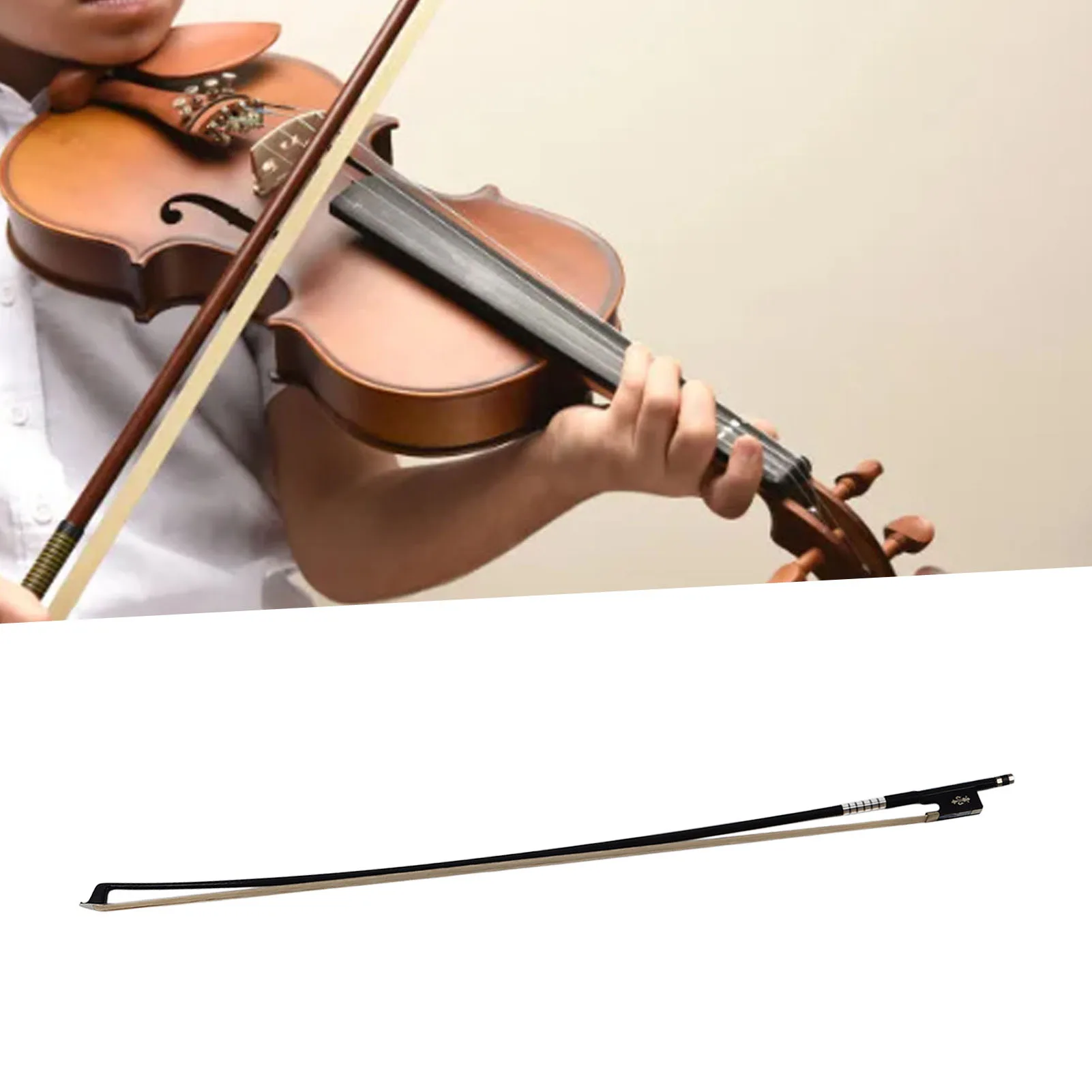 Violin Bow Pure Horsetail Ebony Carved Color Shell Octagonal Carbon Fiber Fiddle Bow