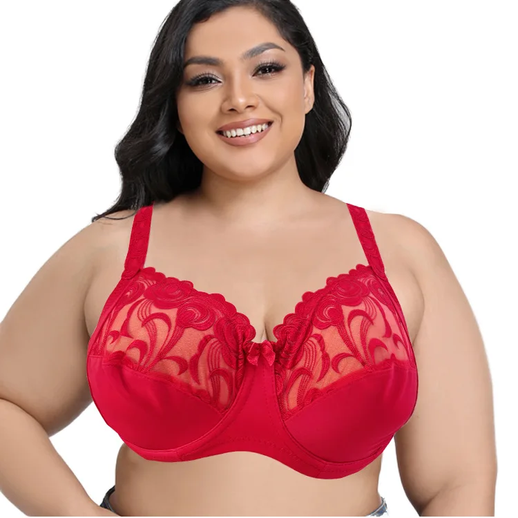 Ultra Thin Cup Plus Size Lace Bra Underwire Thin Style Plunge Supportive Bra Big Bust Minimizing