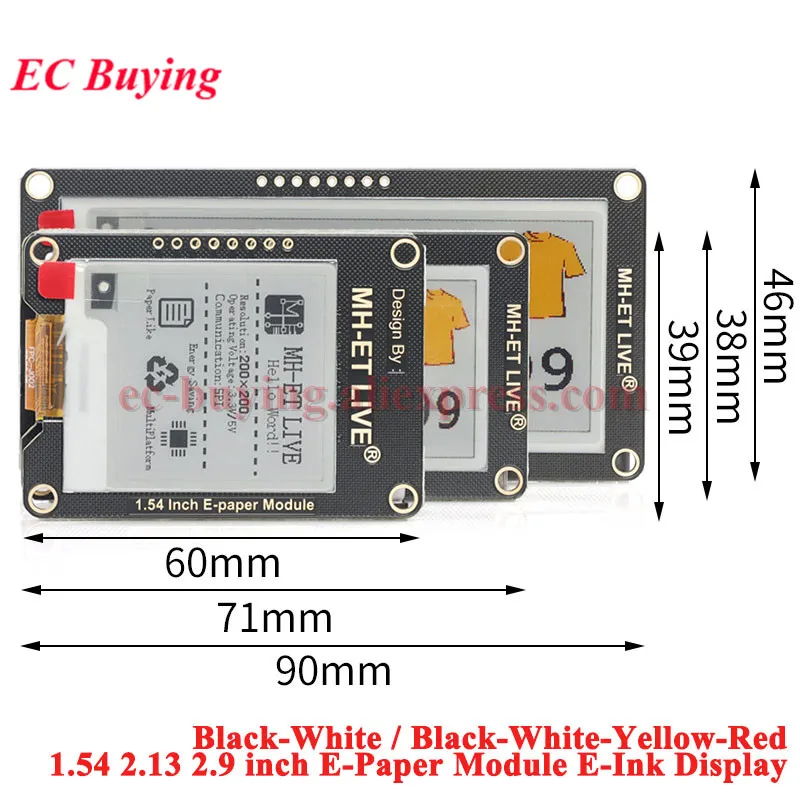 

1.54'' 2.9'' 2.13" 2.9 2.13 1.54 Inch Epaper Module E-paper E-Ink EInk Display Screen SPI Black-White Black-White-Yellow-Red