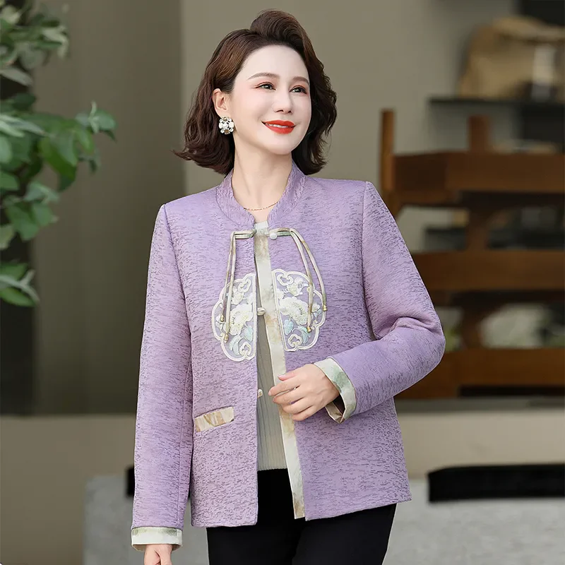 Chinese Traditional Jacket Outwear Women's 2026 Spring Autumn New Embroidered Loose Chic Buckle Coat Tops