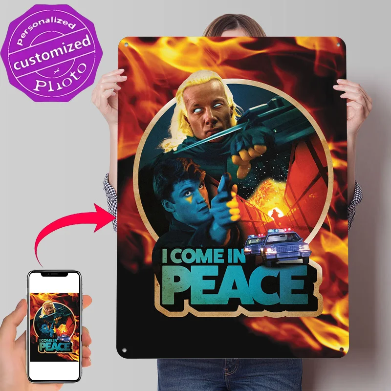 I Come in Peace (retro Horror Sci-fi) Movie Poster Retro 3D Printed Metal Signs Customized Wall Hanging Gift for Desk Decor Room