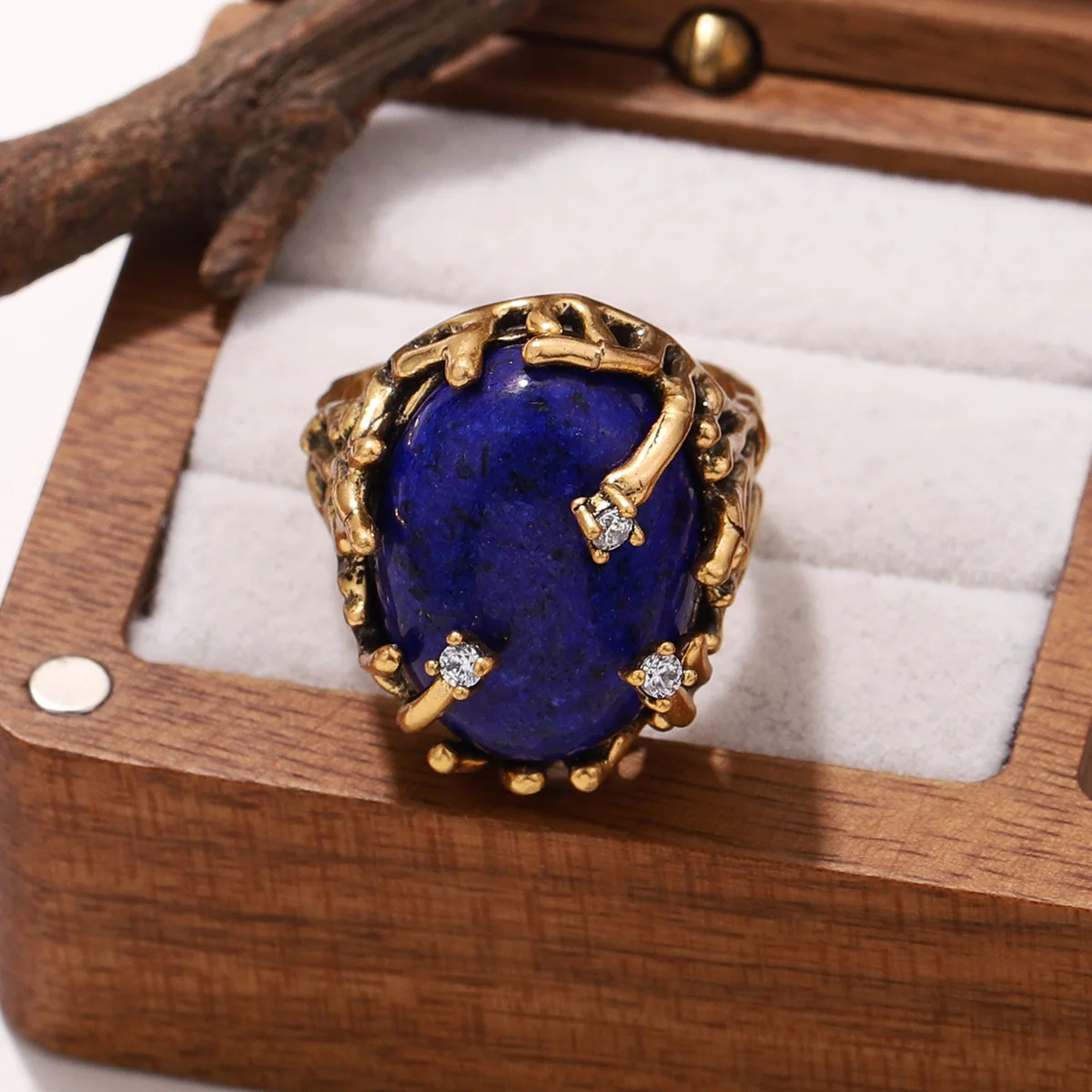 Vinitage Round Lapis Lazuli 18K Gold Plated Ring for Men Women Luxury Party Holiday Rings Jewelry Gift