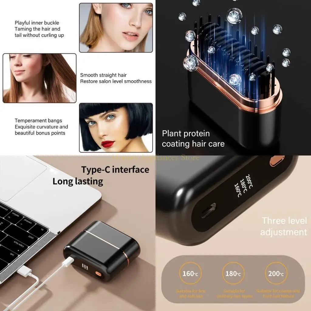 D0AB Wireless Hot Comb Multifunction Straight Hair Straightener Comb Professional Straightener Brush Hair Straightener Brush
