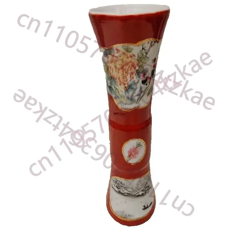 Chinese Old Porcelain Vase ,with red background Flowers and birds Chart  Decorative Pottery Artwork Collectible