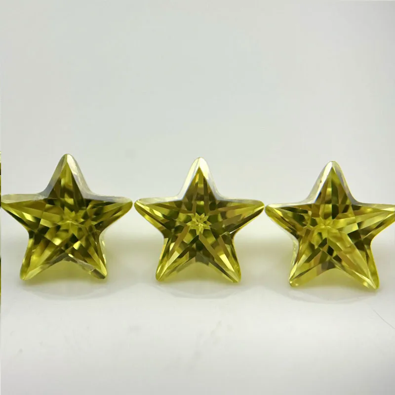 

3X3~10X10mm Star Shape 5A Quality Olive yellow Color Cubic Zirconia Bead Stones Round Cut Loose CZ Synthetic Gems