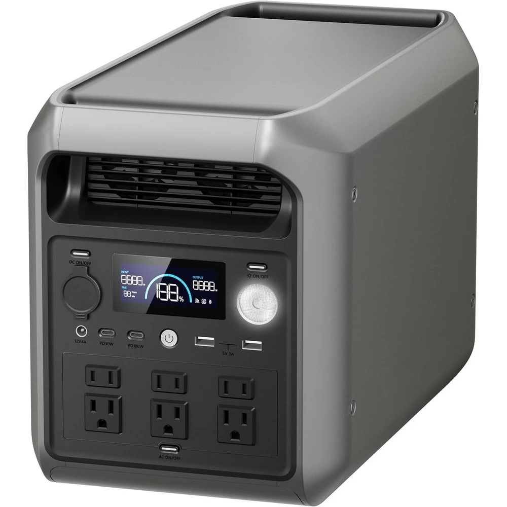 Compact 2048Wh LiFePO4 Power Station with 3300W Boost, 2200W AC Output & Solar Charging for Camping, Home, and RV Use