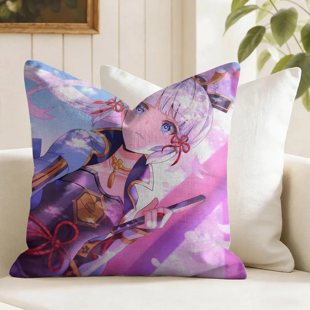 Genshin Impact Kamisato Ayaka Cushion Cover Eco Linen Pillow Case Double-Sided Print Breathable Durable Zipper Home Decor Gift