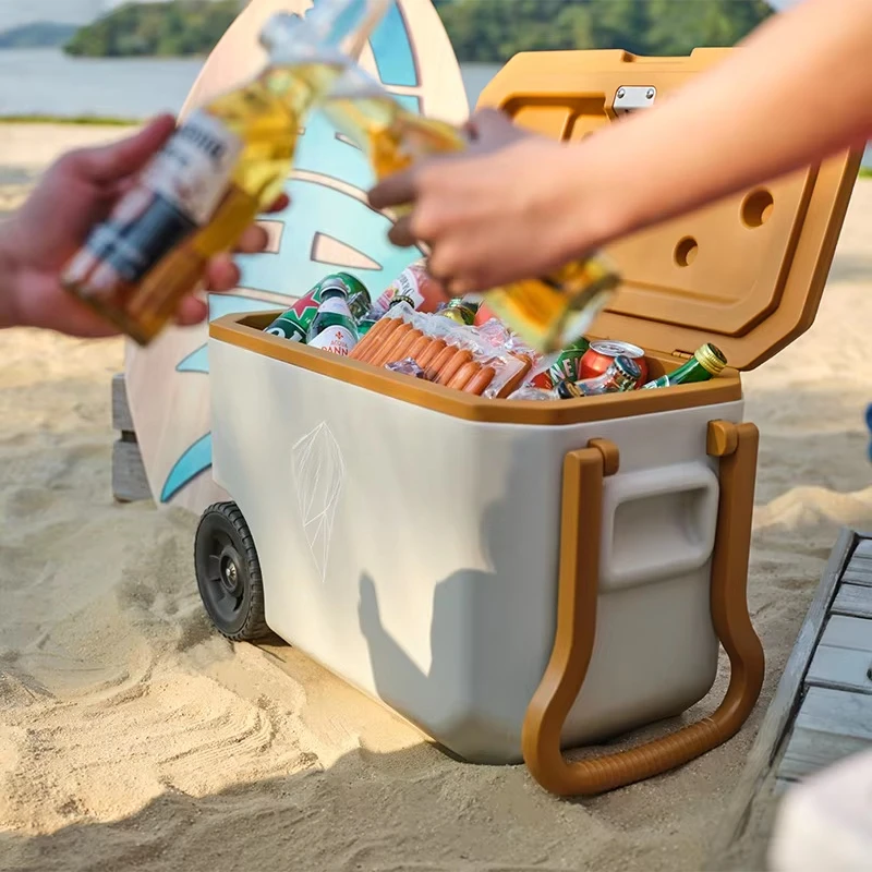 38L freezer box fishing beach party wheel cooler easy to carry handle