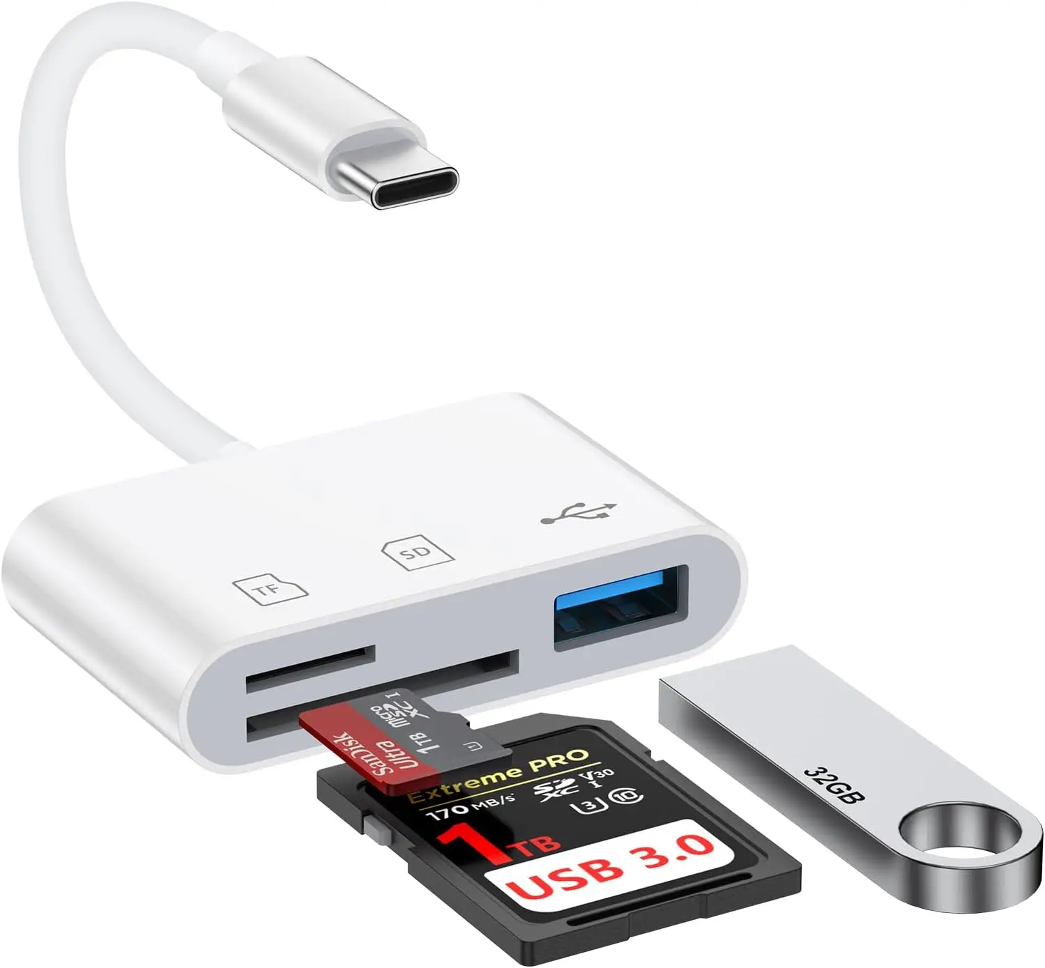 USB C SD Card Reader 3 in 1 Type C Memory Card Adapter for iPhone 17/16/15, Samsung, MacBook, iPad Pro, Chromebook