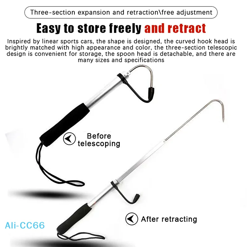 【C】1 قطعة جديد المحمولة تلسكوبي الأسماك Gaff هوك حوالي 28-60 سنتيمتر الفولاذ المقاوم للصدأ البحر الجليد الصيد الرمح هوك معالجة قابل للسحب
