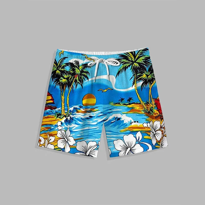 Shorts de praia com estampa de folhas tropicais 3D havaianas masculinas, calção gráfico, calção de banho legal, nova moda, verão