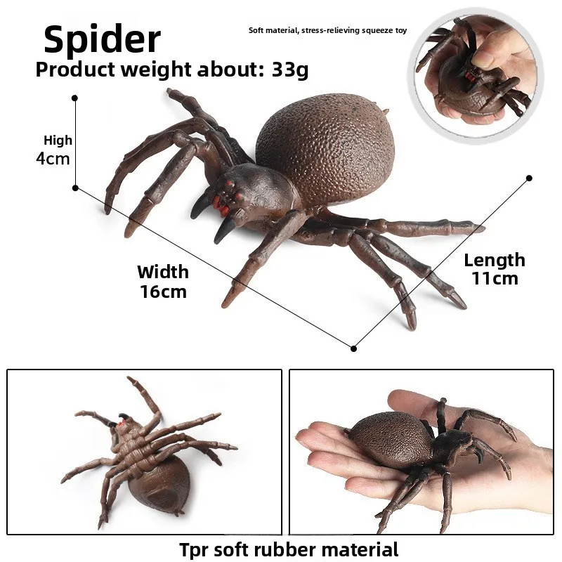1-2pcs Realistic Tpr Giant Spider Squishy Toy Soft Stretchable Stress Relief Squeeze Toy Halloween Prank Prop Horror Decor