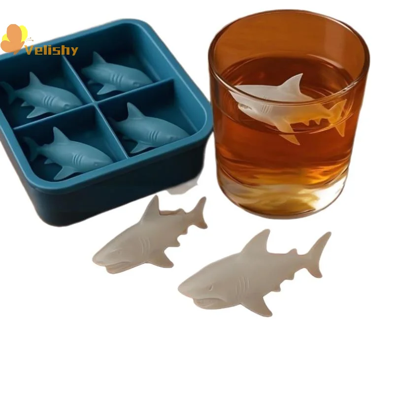 قالب ثلج من السيليكون على شكل سمكة قرش، قالب تشكيل صينية سيليكون لطيف وسهل الإصدار، مناسب لمياه الشرب، قالب آيس كريم المطبخ
