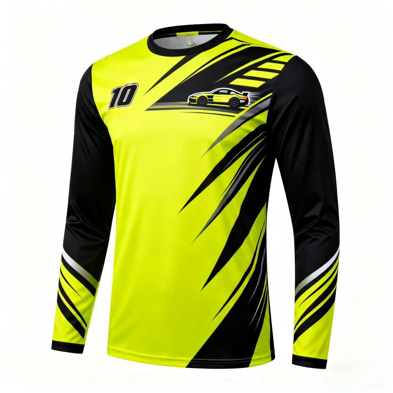 

3D Printed Motor Men's Long - Sleeve Racing Jerseys: Car & Number Prints, Multiple Color Options, Ideal for Racing Fans