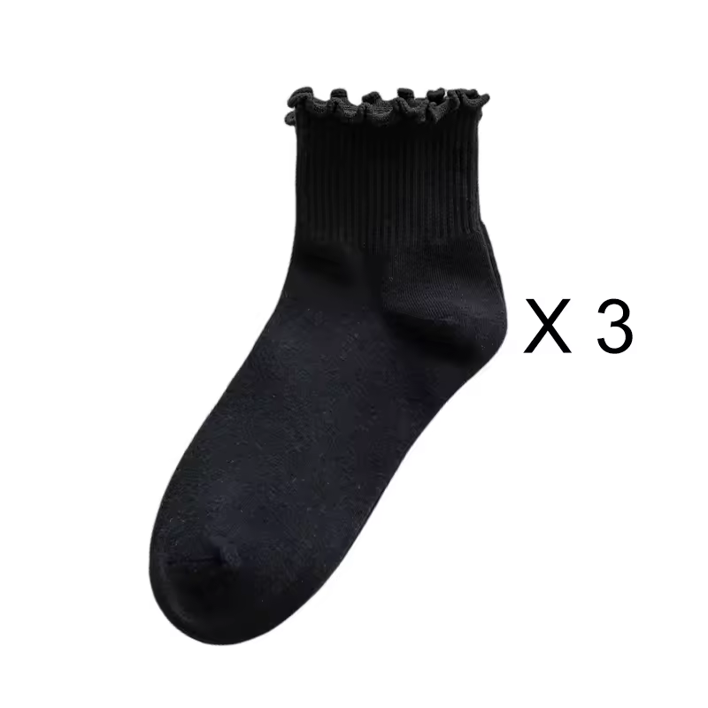 3 Pairs/Lot Cute Socks For Women New Japanese Style Breathable Girls Short Socks Kawaii Solid Socks Frilly Ruffle Socks Casual - Image 19