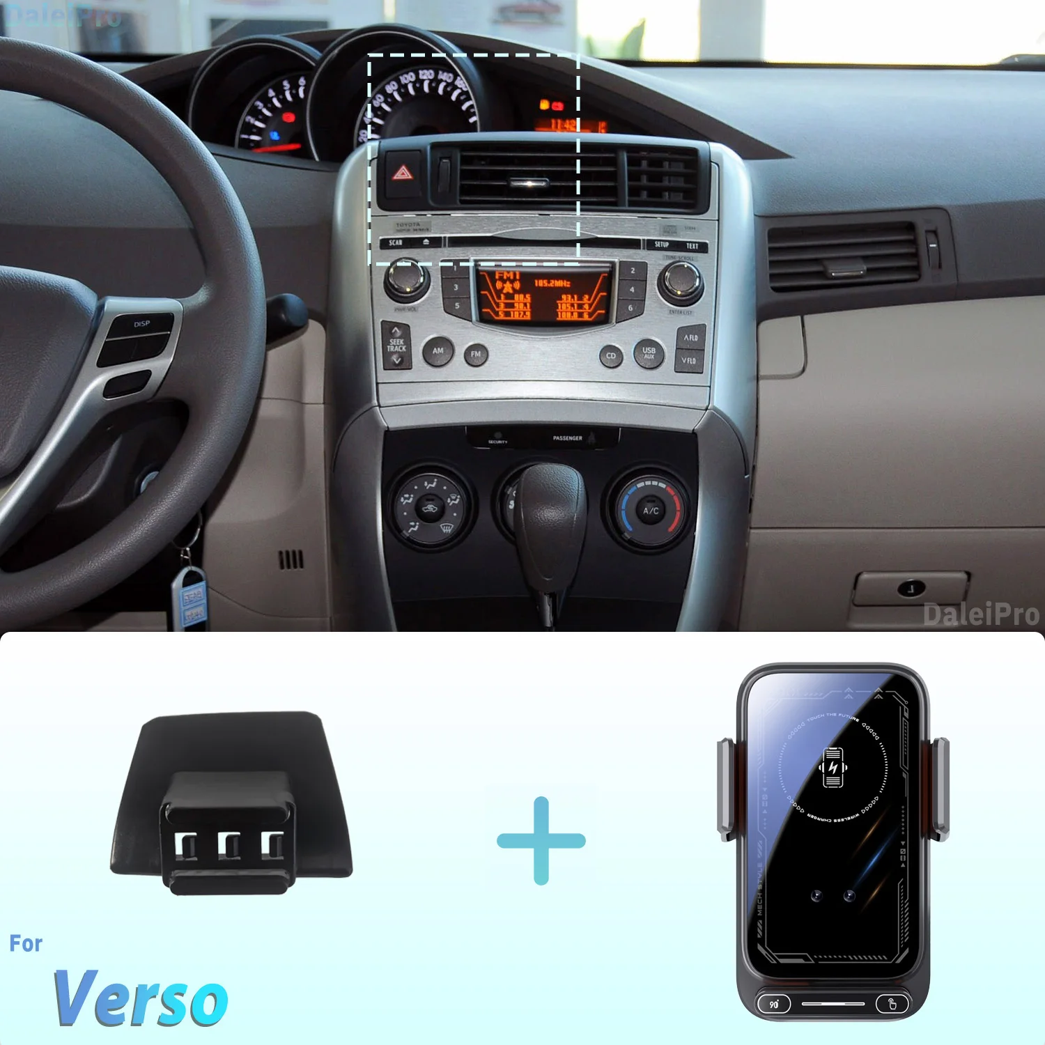 Suporte Magnético para Telefone para Toyota Verso 2011 2012 2013 2014 2015 com Carregamento Sem Fio e Liberação com Um Toque Qi