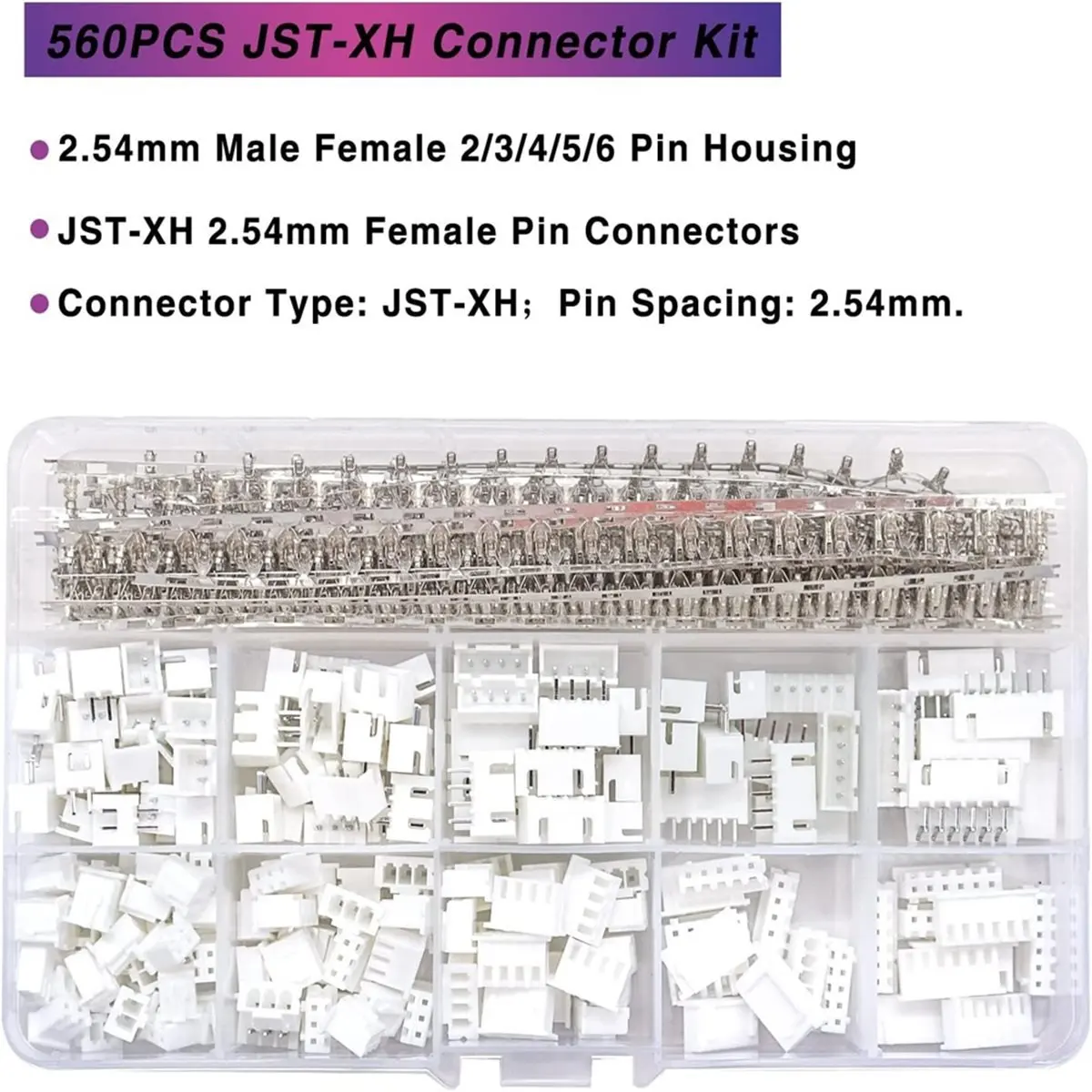 

#18W Connector Set 560PCS JST-XH 2.54mm,560PCS 2.54mm JST-XH Connector Kit (Plastic)