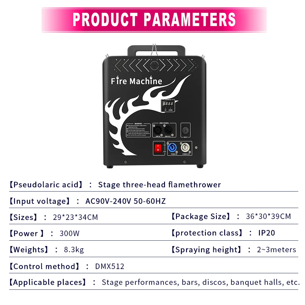 3 Head Flamethrower DJ Stage Effect Flame Spraying Machine DMX512 Flame Manufactur Machine Professional Performance Equipment
