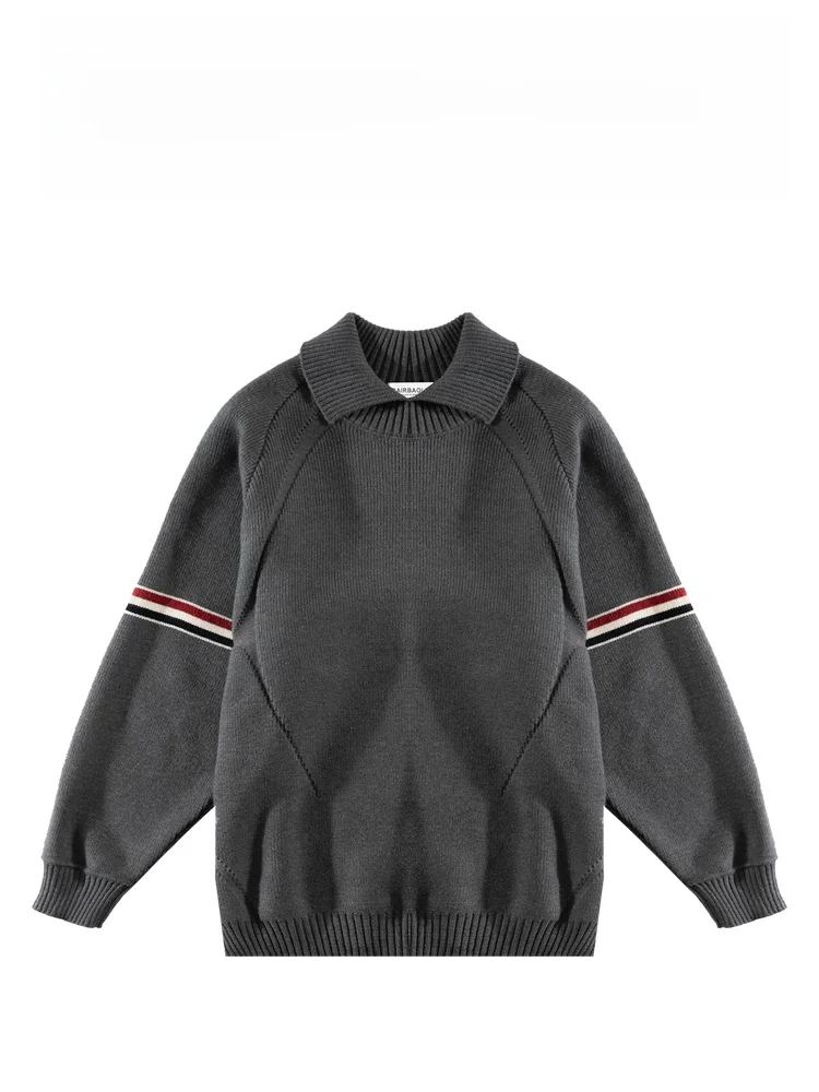 

Мужской повседневный вязаный свитер BAIRBAOLIY: утепленный, свободного кроя, классический дизайн в полоску, теплый, с добавлением кроличьего меха, модный городской стиль