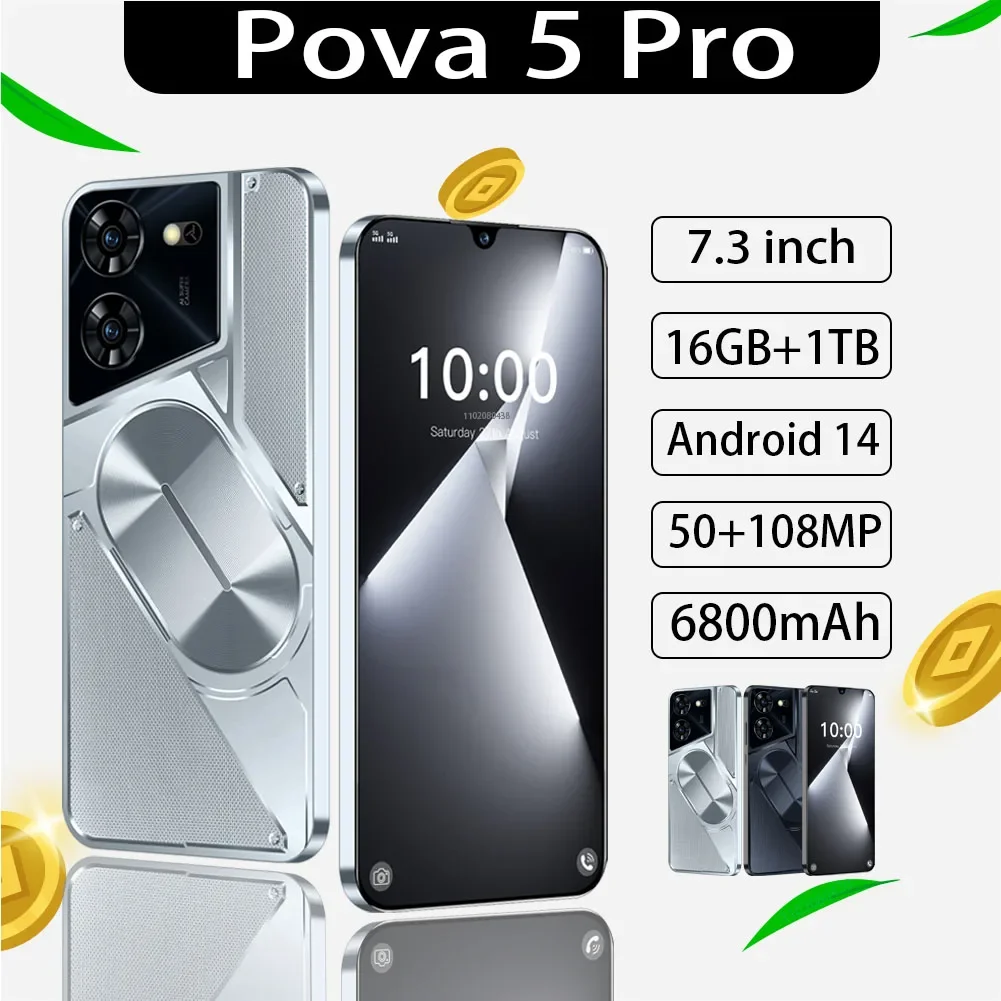 Pova 5 Pro Teléfono Celular Original Version Global Android Dimensity 9300 16G+1TB 6800mAh 50+108MP 4G/5G Cellphone Mobile Phone