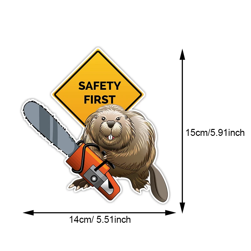 Funny Warning Car Sticker Safety First Beaver with Chainsaw Vinyl Decal Fashion Bumper Stickers