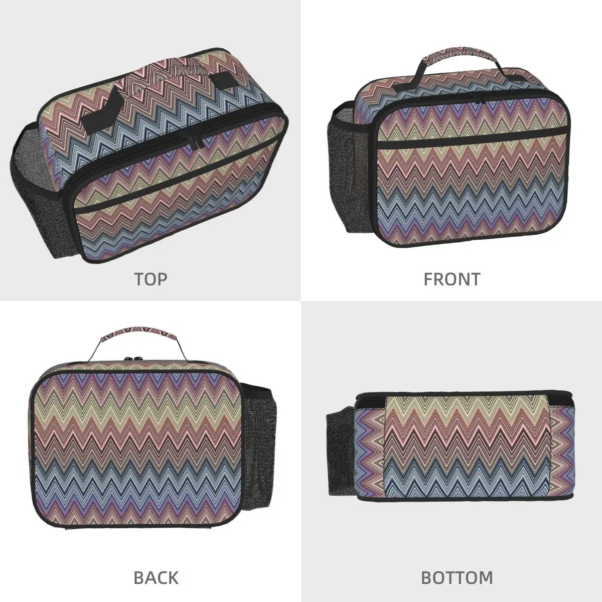 Boho Chic Modern Zigzags Geometric Multicolor 2 Insulated Lunch Bag for Women Children Food Boxes Thermal Lunch Box Tote
