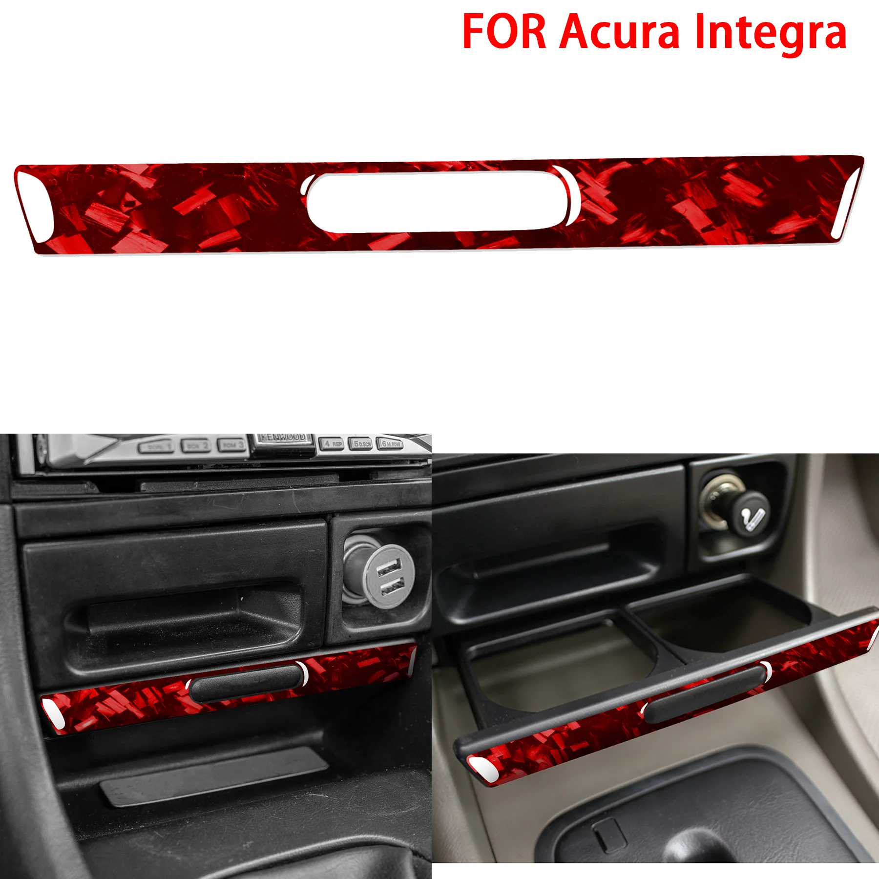 Forged Carbon Fiber Central Water Cup Storage Panel Decor Strip Car Interior Accessories Sticker FOR Acura Integra 1994-2001