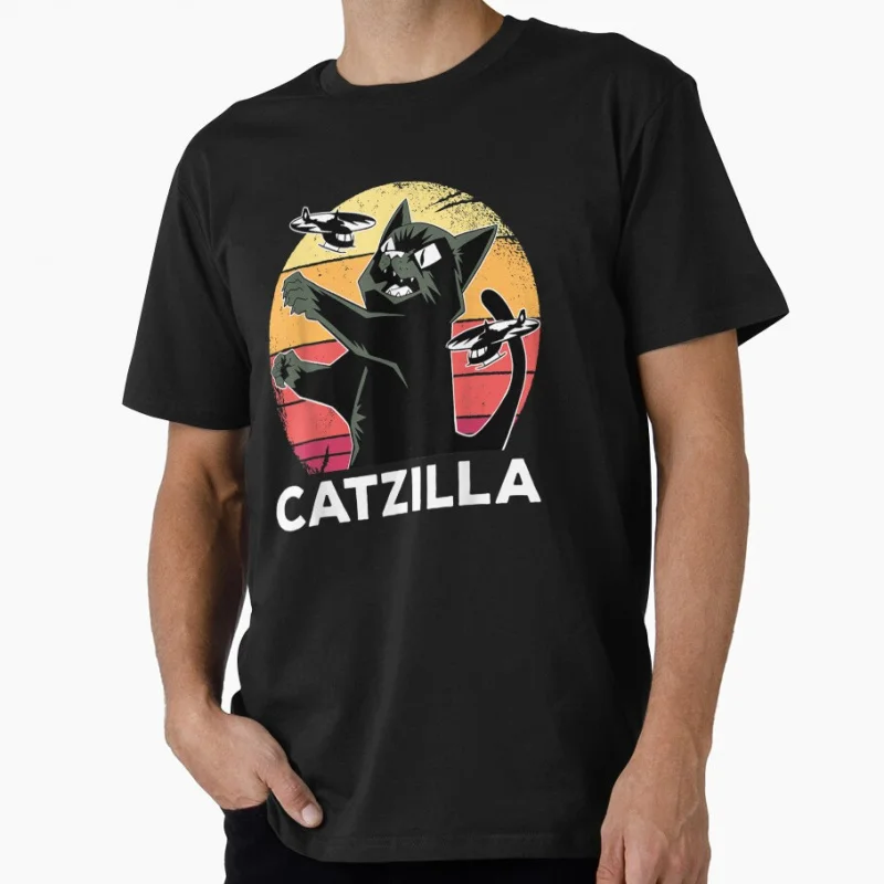 

Black Cat 1223 Catzilla Cat Monster kitty funny Gift t shirt for man 100% cotton y2k clothes All size Tops S-6XL cartoon Tee