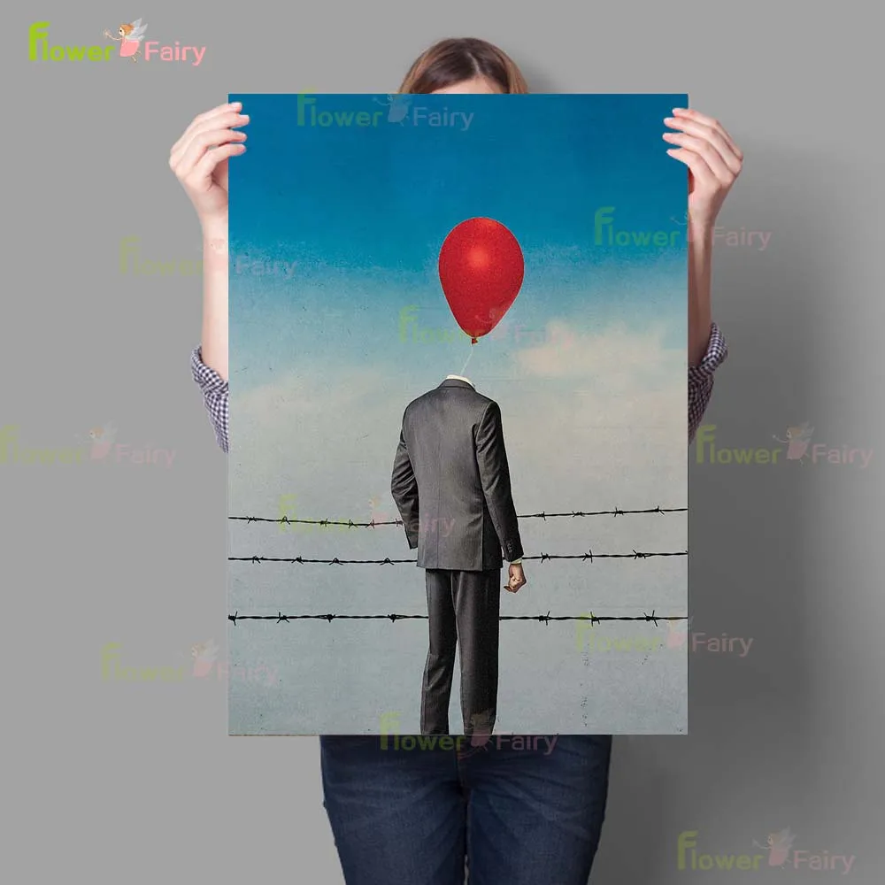 Surrealism Man body Umbrella Rose Balloon Head Poster Wall Art Canvas Painting Home Decor Wall Pictures For Living Room Unframed