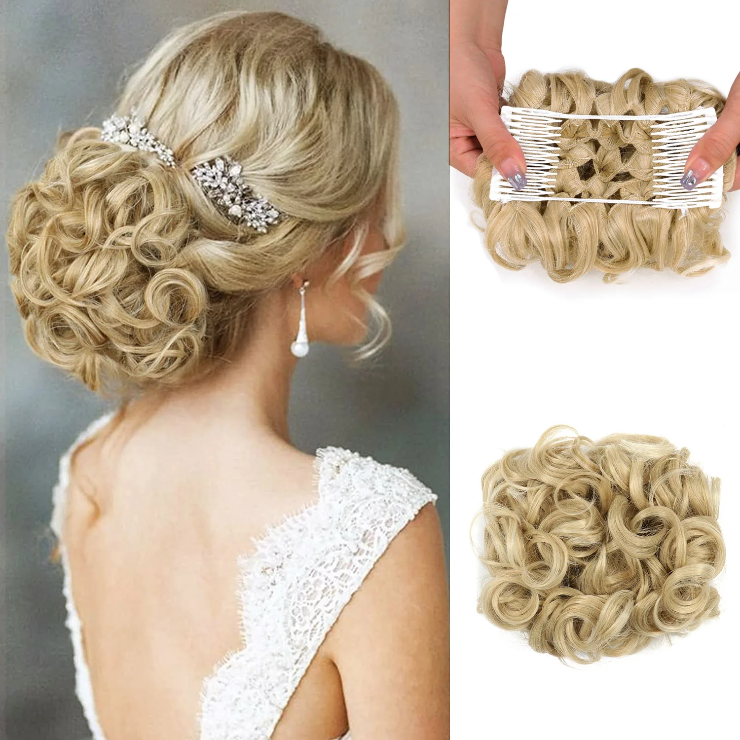 Messy Bun With Combs Scrunchie Chignon Hairpiece Curly Dish Hair Bun Extension Combs in Messy Bun Hair Piece for Women Girls