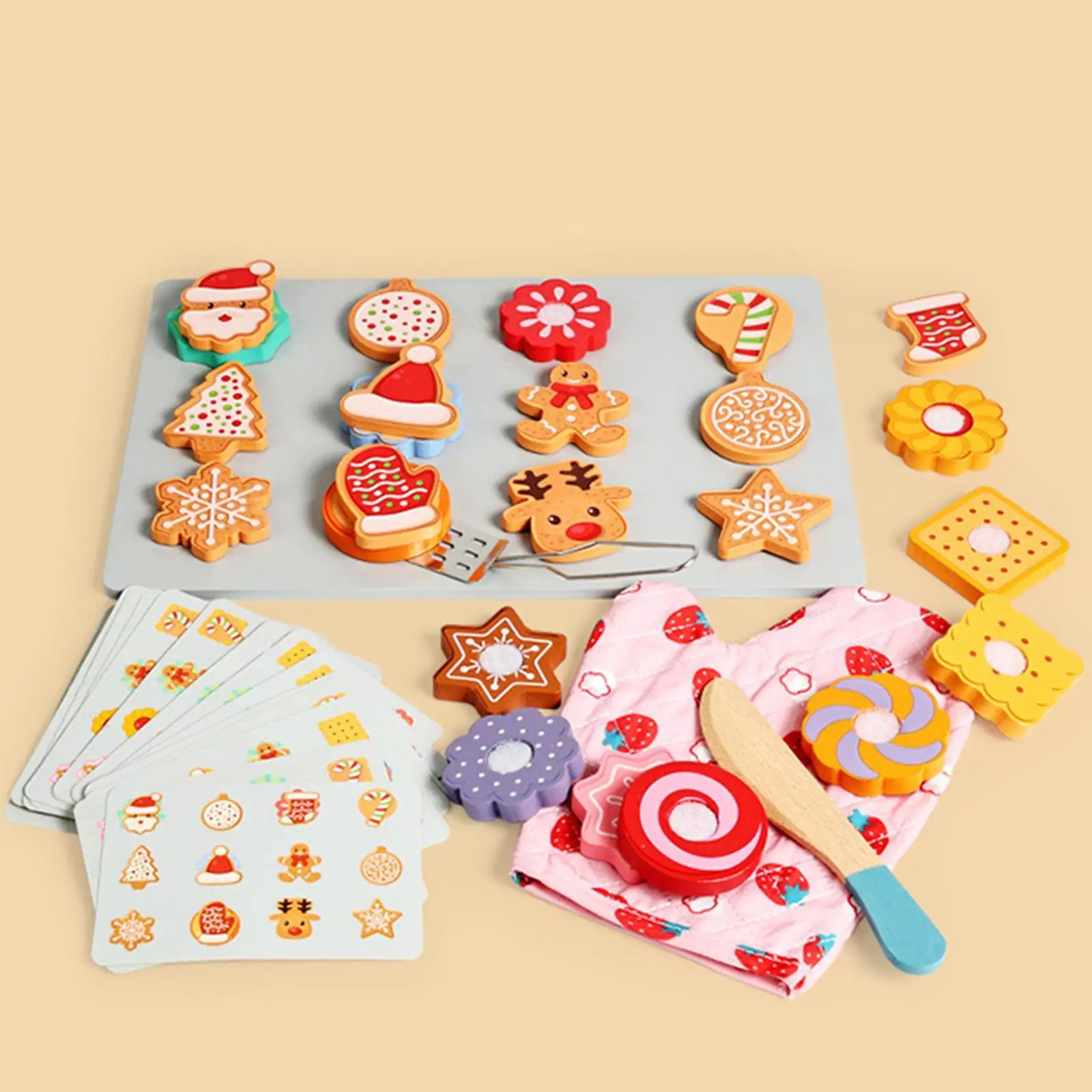 Slice and Bake Cookies Educational Learning Toy Wooden Cookie Sheet Play Food Set Kitchen Playset for Kids Ages 3+ Boys Girls