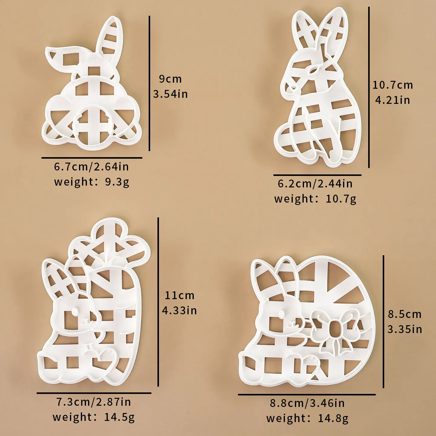 4 Pcs Easter Bunny Cookie Cutters 3D Cartoon Easter Bunny Rabbit Egg Carrot Shaped Cookie Molds for Easter Party Decor