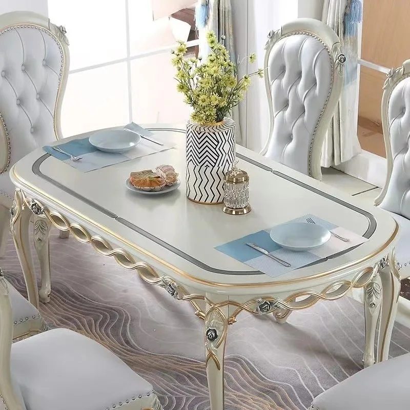 

light luxury wood European dining table combination rectangular solid wood dining table household villa dining table and chairs